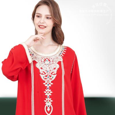 China Muslim long dress Dubai solid color high-grade flower embroidery large five-point sleeve long dress comfortable and casual printing soft breathable lavatory for sale