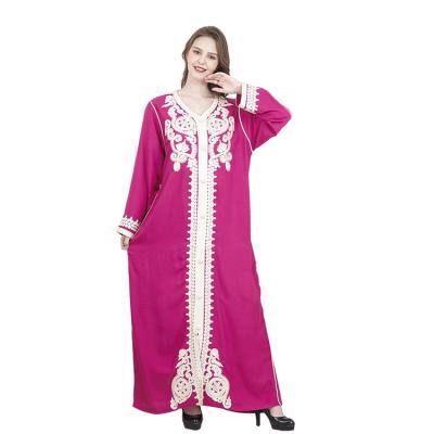 China Female Long Sleeve Nightgowns Robes Softly Embroidered Long Pajamas Robe With Fabric On Front Of The Collar for sale