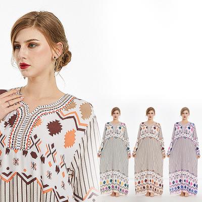 China 2020 Fashion Muslim Long Dress Muslim Elegant Muslim Flower Print Maxi Dress African Clothing Dubai Abaya Large Dubai Abaya for sale