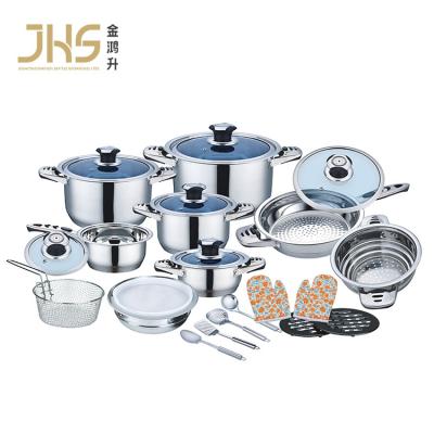 China Viable JHS Wholesale Cost 24 PCS Kitchenware and Cookware Stainless Steel Cookware Set for sale