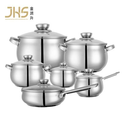 China JHS Viable 12pcs Apple Shape Pot Stock Kitchenware Stainless Steel Cookware Sets With Pan Milk Pot for sale