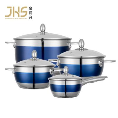 China JHS Viable Hot Sales Lidded Glass Soup and Stock Pots Saucepan Cooking Pot Stainless Steel Cookware Set for sale