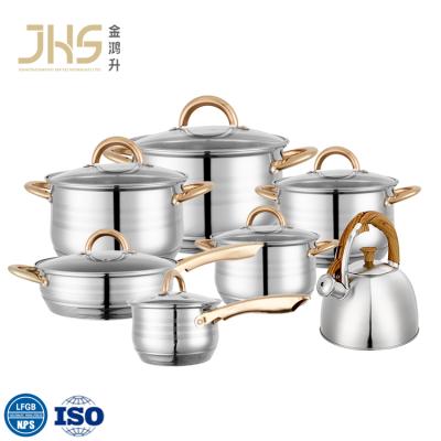 China JHS Pots And Pans Stainless Steel Cookingware 13 Pieces Sustainable Induction Cookware Set With Whistling Tea Kettle for sale