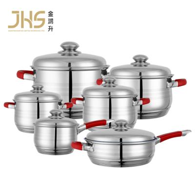 China JHS Kitchen Sustainable Casserole Cooking Pots Non Stick Pans 12 Pcs Stainless Steel Cookware Set With SS Silicon Lid for sale