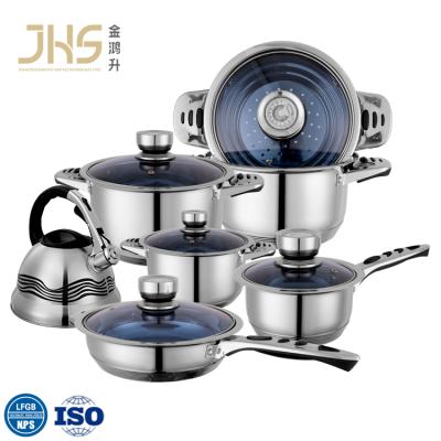 China JHS 12pcs kitchenware viable cookingware set cookware plant pot stainless steel cookware set with whistling kettle for sale