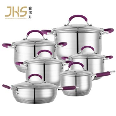 China JHS Frying Pan Casserole Cooking Pot Kitchen Sustainable Stainless Steel Cookware Sets With Glass Lid for sale