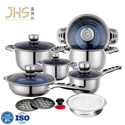 China JHS Stainless Steel Kitchenware Sustainable Cookware Sets Cookingware Set Cooking Pots And Pans With Glass Lid for sale