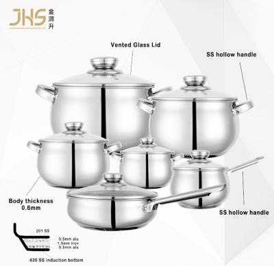 China Sustainable Cost Wholesale 12pcs Kitchen Casserole Set German Stainless Steel Cooking Pot Cookware Sets for sale