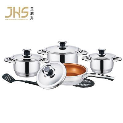 China JHS Sustainable Nonstick Frying Pan Stainless Steel Casserole Cooking Pot Cookware Set With SS Lid for sale