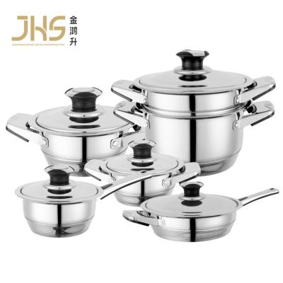 China JHS 16pcs Sustainable Kitchen Accessories Stainless Steel Cookware Set With Lid Pot Pan Frying Pan for sale