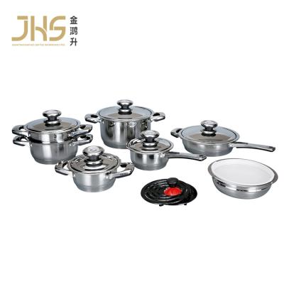 China JHS Sustainable 13 Pieces Cookware Set Pots Soup Stainless Steel Cover Thermometer for sale