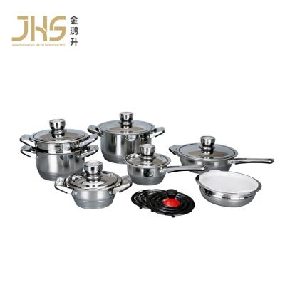 China JHS 16pcs Kitchen Capsule Stainless Steel SS Lids Food Standable Bottom Casserole Camping Wide Edge Cookware Sets for sale