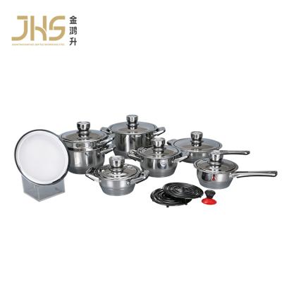 China JHS 16pcs Kitchenware Lid Stainless Steel Pot Sustainable Cookware Set With Casserole Frying Pan Pan for sale