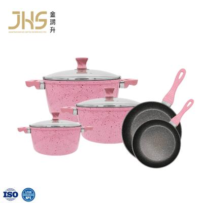 China Sustainable 8 Pcs Lace Nonstick Forged Aluminum Non Stick Induction Stick Cookware Set Kitchen Pots And Pans Non Stick for sale