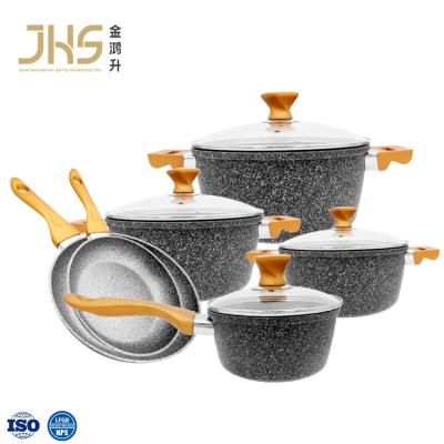 China 10PCS Workable OEM Cheap Die Casting Aluminum Nonstick Skillet Sets Non Stick Nonstick Pots Cookware Set Potsg Cookin Set for sale