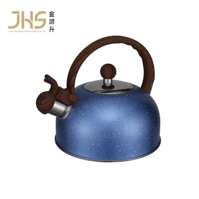 China JHS Satin 3l Stainless Steel Safety Lid Blue Sustainable Kettle Spout Cooking Water Tea Whistling Kettle for sale