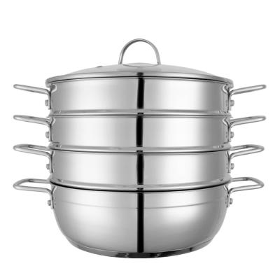 China 2022 Viable Stainless Steel Four Layers Vaporeras Para Tamales Cooking Soup Pot Food Steamer Couscous Pot Induction With Glass Lid for sale