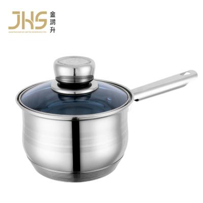 China JHS Boiling Pot 16cm Milk Sauce Pans Set Lid Viable Stainless Steel Glass Milk Cookware for sale