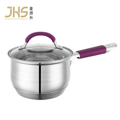 China JHS 16cm Stainless Steel Pot Milk Pan Viable Milk Pot Saucepan With Glass Lid for sale