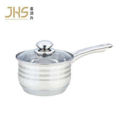 China Custom JHS Logo 16cm Baby Milk Boiler Pot Viable Custom Pan Set Stainless Steel Milk Pot With Lid for sale