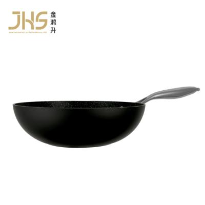 China JHS Induction Black Bottom Workable Wok Non Stick Pan Forged Aluminum Wok For Restaurant Home for sale