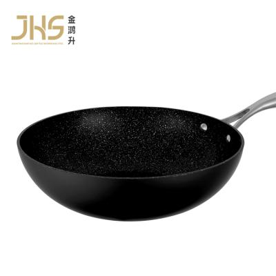 China JHS Viable 26 28 30cm 12 Inch Stick Non Cooking Induction Forged Aluminum Wok Pan for Restaurant Kitchen for sale