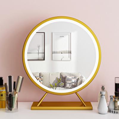 China Salon Lighted Led Smart Round Mirror With Traditional Lamp Base Desktopled Table Makeup Mirror Cosmetic Mirror for sale