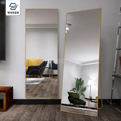 China Contemporary Integral Aluminum Framed Floor Mirror Wall Decor Gold Fashion Free Standing Dressing Mirror for sale