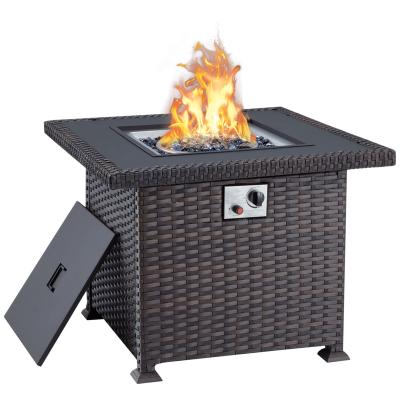 China Best Easily Assembled Patio Kitchenware Black Fire Pit Rattan Propane Pit Table 32 Inch Square Propane Fire Table For Gazebo for sale