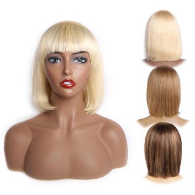 China Wholesale #613 Tone Brown Color Highlight Ombre #4/27 Short Bob Silky Straight Blonde Virgin Brazilian Human Hair Wigs With Bang for sale