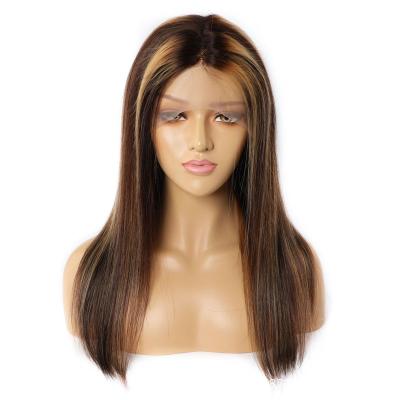 China Silky Straight Wave Ready To Ship Highlight Color 13*6*1 T Piece Top Quality High Quality Brazilian Straight Lace Frontal Wigs Honey Blonde 4/27# Hair for sale