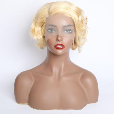 China Wholesale Fashion LOOSE WAVE Design Short Pixie Cut Blonde #613 Curly Loose Wave Shorts 6 Inches Middle Part Natural 100% Virgin Hair Wigs for sale