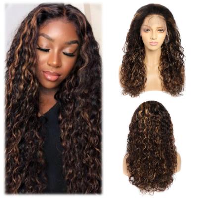 China Water Wave Ready to Ship Wholesale Honey Blonde Highlight Piano 4/27 Color Water Wave 13*4 Lace Front Brazilian Hair Wigs For Women for sale