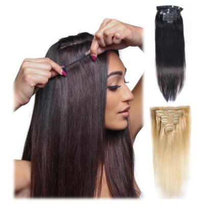 China Dropshipping Seller Fast Shipping Brazilian Virgin Remy Silky Straight Wave Natural Soft Clean Clip-in Hair Bundles Extensions for sale