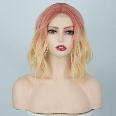 China Hot Selling Synthetic Hair Loose Wave Design New Straight Lace Front Bob Style Blonde Ombre Body Wave Wigs For Women Cosplay for sale