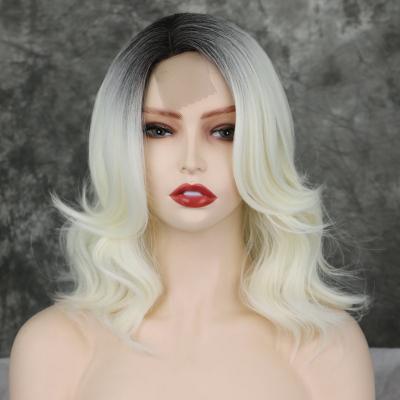 China Europe And USA Synthetic Lace Front Wigs Right Parting Space Ombre 16 Inches Abbreviation Bob Wavy Cosplay Wigs Women Halloween Party for sale