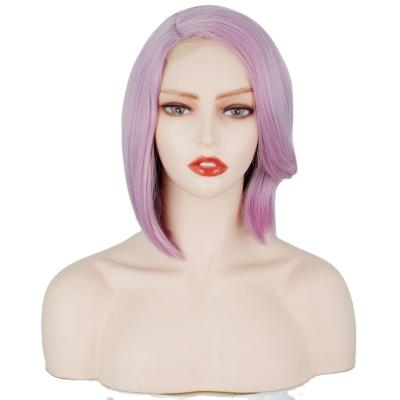 China Europe And USA Synthetic Lace Front Wigs Right Parting Space Special Color Purple 12inch Cosplay Short Bob Wigs For Women Halloween Party for sale