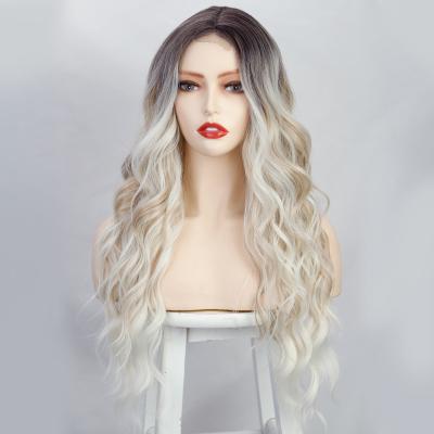 China Long Medium High Temperature Blonde Natural Wave Ombre Body Wave Part Synthetic Lace Front Wigs For Women Halloween Cosplay Party for sale