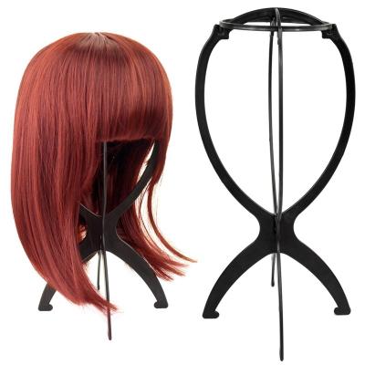 China Cheap Wholesale Synthetic Wig Display Hair Wigs Show Portable Folding Plastic Wig Stand Rack for sale