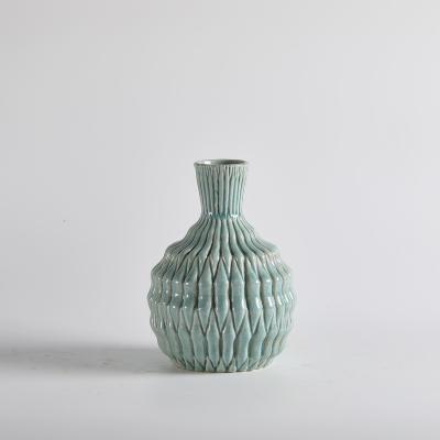 China Ware Ceramic Vases Items Decorate Modern Design Ceramic Flower Vase Crackled Gloss Green Vase For Modern Home Decor for sale