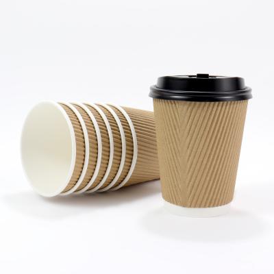 China Disposable Disposable JIANI 4OZ-24OZ Customized Printing Disposable Ripple Wall paper Cup Non Plastic Free Paper Coffee Cup With Lid for sale