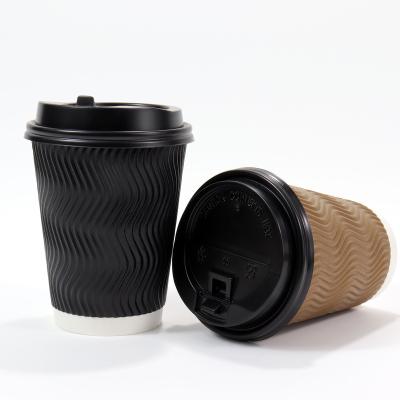 China Disposable Disposable JIANI 6/8/12/16 OZ Ripple Wall Cup custom Logo Printed Disposable Paper Coffee Cups for sale