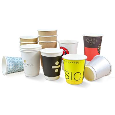 China Disposable Disposable JIANI Manufacture Custom Print Logo Disposable Double Wall Coffee Container Hot Coffee Paper Cup with PS Lids for sale