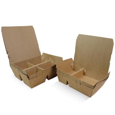 China Disposable Disposable JIANI Kraft Paper Food Packaging Box 4 Compartment Custom Printed Disposable Oil-proof Takeaway Salad Fast Food Box for sale