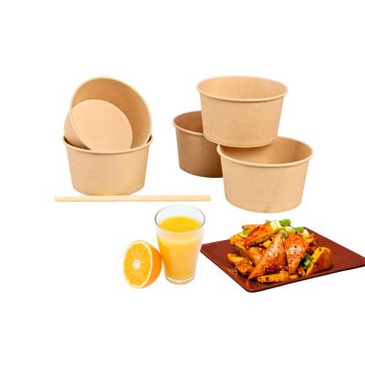 China Disposable Disposable JIANI Wholesale Waterproof and Leakproof Paper Salad Bowls 500ml 750ml 1000ml Disposable Salad Kraft Paper Bowl For Food Packing for sale