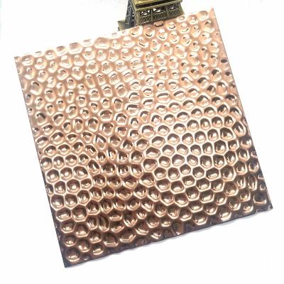 China Interior Decor Mirror Rose Gold Color Embossed Honeycomb Pattern Stainless Steel Sheet For Wall Panel Decoration Project for sale