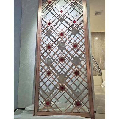 China New Classic/Postmodern Aluminum Screen Partition and Room Divider Brushed Red Bronze with Red Crystal Glass for sale