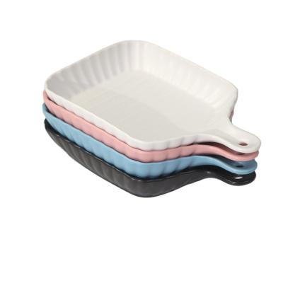 China Viable Durable Porcelain Microware Safe Color Glazed Pan With Handle For Home Hotel Baking Restaurant for sale