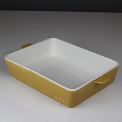 China Large Custom Viable Rectangle Bakeware Ceramic Baking Dish Tray Large Baking Ware Bakeware With Lid Cake Loaf Pan for sale