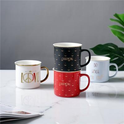 China Creative Mug 400ml Mug Pattern Viable Luxury Ceramic Custom Drinkware Porcelain With Gold Rim Used For Restaurant Home for sale